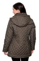 Womens Hooded Quilted Short Khaki Coat db118